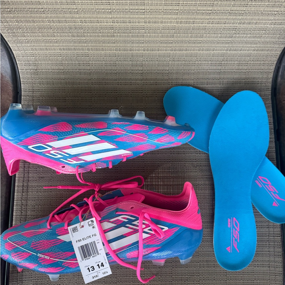US Size 13 Men’s Adidas F50 Elite FG Soccer Football Boots Blue Pink IE3188